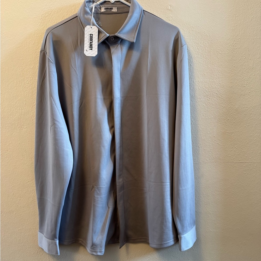 COOFANDY Men's Light Gray Luxury Dress Shirt Long Sleeve Button Up Size L